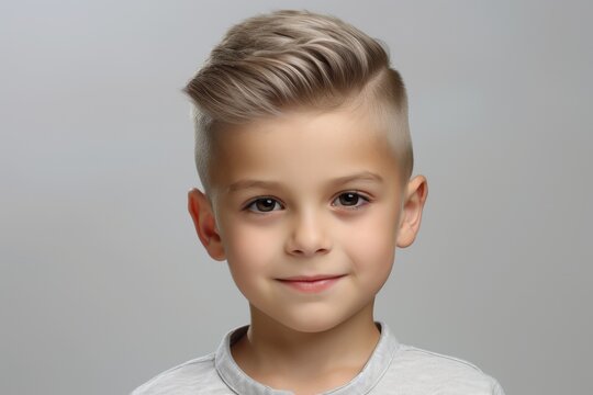 Naklejki A young boy with a short haircut and a white shirt