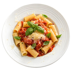 healthy homemade vodka rigatoni pasta on transparent background