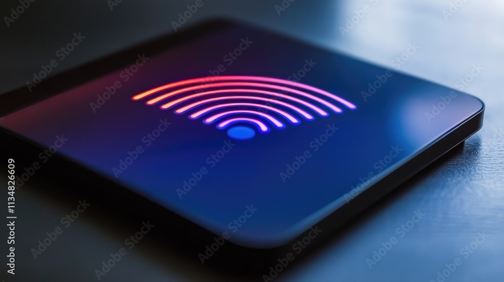 Poster a distorted wi-fi signal icon on a tech display, symbolizing diversity in connectivity.