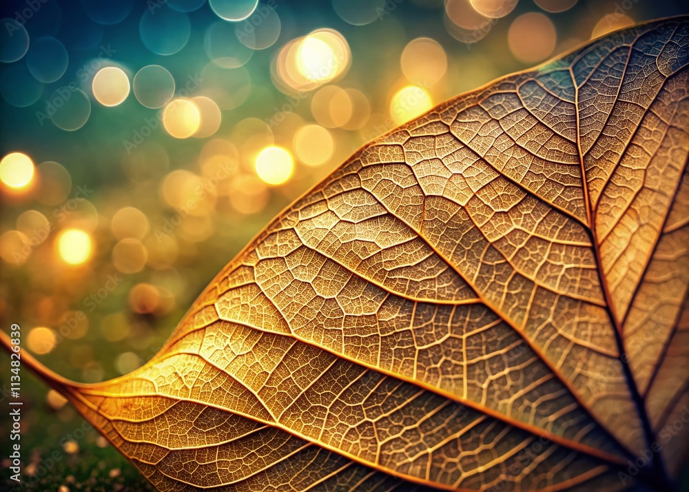 Poster close up of a leaf with beautiful bokeh effect, showcasing intricate details and natural vibrancy in