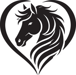 Fototapeta premium Horse head silhouette within a heart shape vector silhouette black
