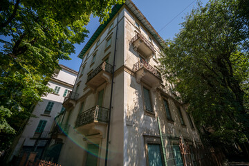 Old abandoned Renaissance huge hotel in northern Italy