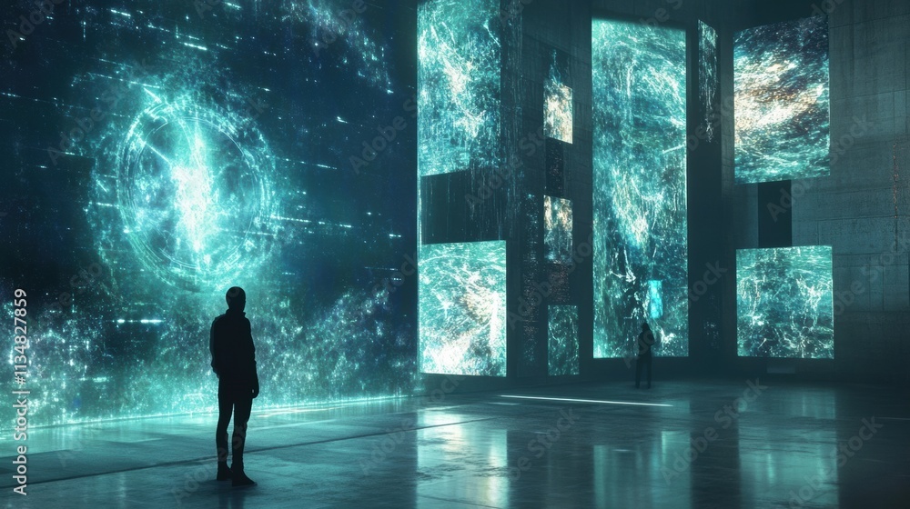 Leinwandbilder visitors explore a digital gallery featuring stunning virtual artworks displayed on large screens, c