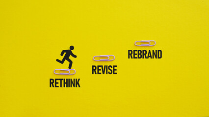 Rethink, revise, rebrand is shown using the text. Branding process