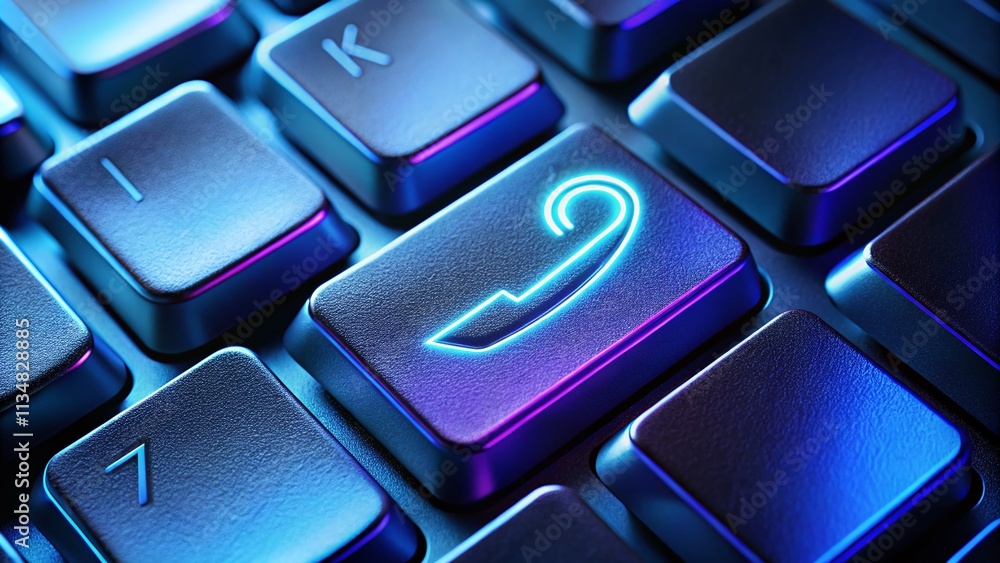 Poster close-up of a phone symbol illuminated on a dark computer keyboard, perfect for technology and commu