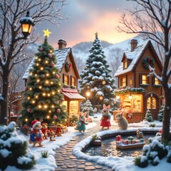 Celebra la magia de la Navidad en este encantador pueblo con todos los animales.

