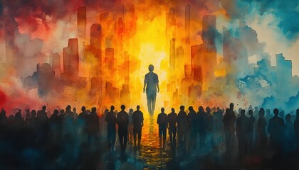 Fototapeta premium Ascension of Jesus to Heaven after Resurrection in Watercolor