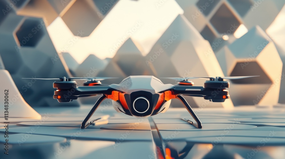 Aufkleber a slightly warped drone among symmetrical models, showcasing diversity in tech structures.