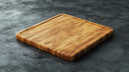 Fototapeta premium Wooden Cutting Board on Dark Textured Surface for Culinary Arts, Kitchen Use, Cooking Preparation, and Food Presentation