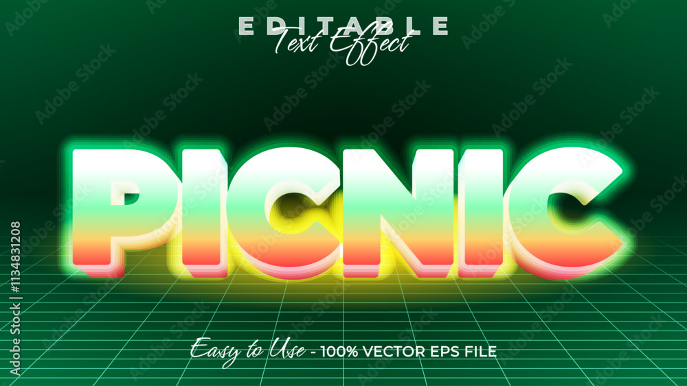 Poster picnic editable text style effect, glow 3d text style theme.