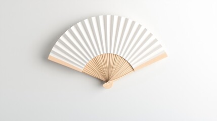 Elegant white fan with wooden handle, displayed against a clean background.