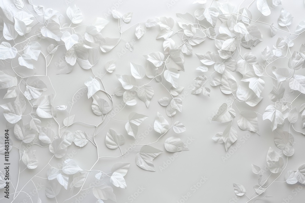Poster delicate white leaves intertwine against a soft light backdrop, creating an elegant and modern decor