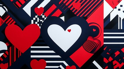 A Valentine card designed for him featuring bold geometric patterns in navy and red with a heartfelt message 