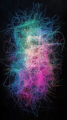 green, pink, blue and purple light lines on black background Abstract colorful lines on black background