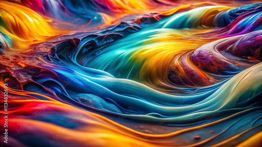Aufkleber close-up of colorful liquid flowing in long exposure, capturing vibrant swirls and dynamic motion fo