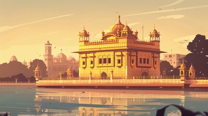A beautiful illustration of the golden temple. Decorative illustration of Sri Harmandir Sahib