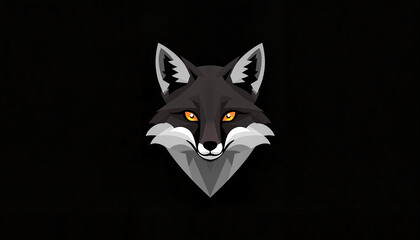 Obraz premium Geometric fox face with amber eyes on black background, modern emblem, graphic design