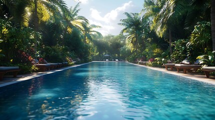 Obraz premium Serene poolside retreat tropical paradise photo bright day nature