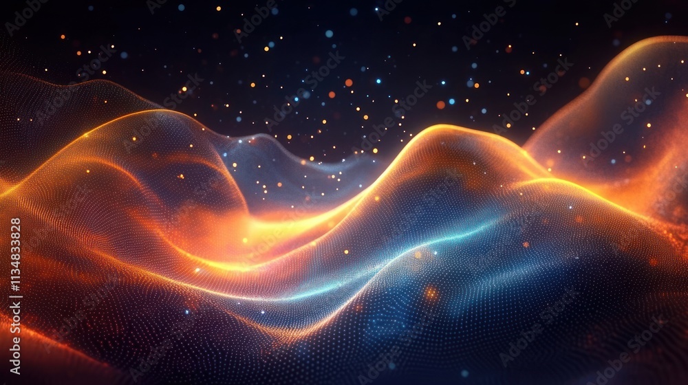 Poster futuristic digital abstract background with waves of light and ambient glow