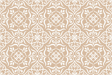 Fototapeta premium Abstract floral seamless pattern. Beige and white. Vector background.