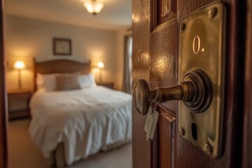 Obraz premium Cozy and Elegant Hotel Room Exuding Warmth and Comfort