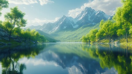 Fototapeta premium Explore scenic mountain reflection at tranquil lake nature landscape