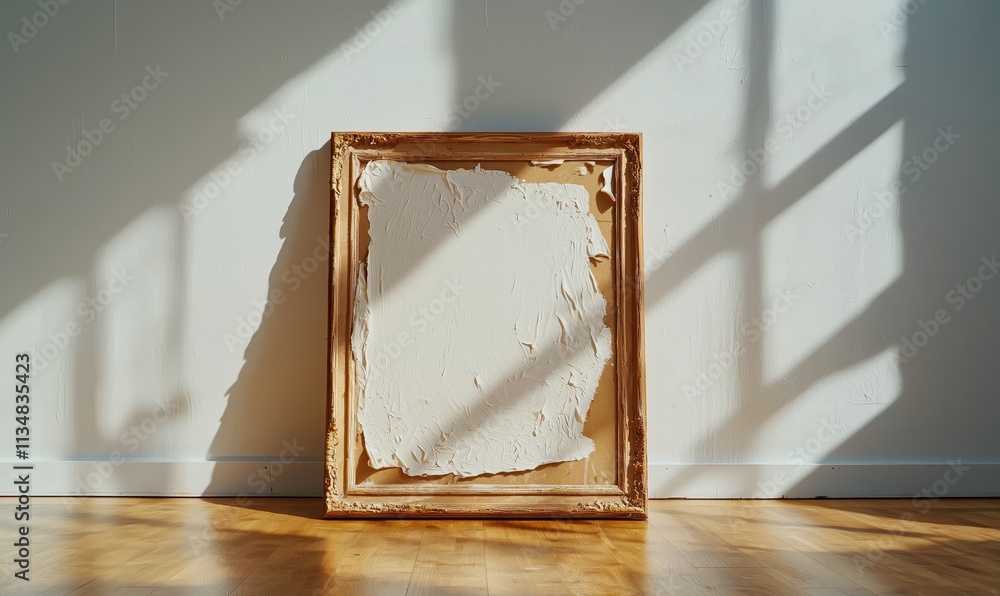 Poster empty art frame with blank canvas and shadows in room