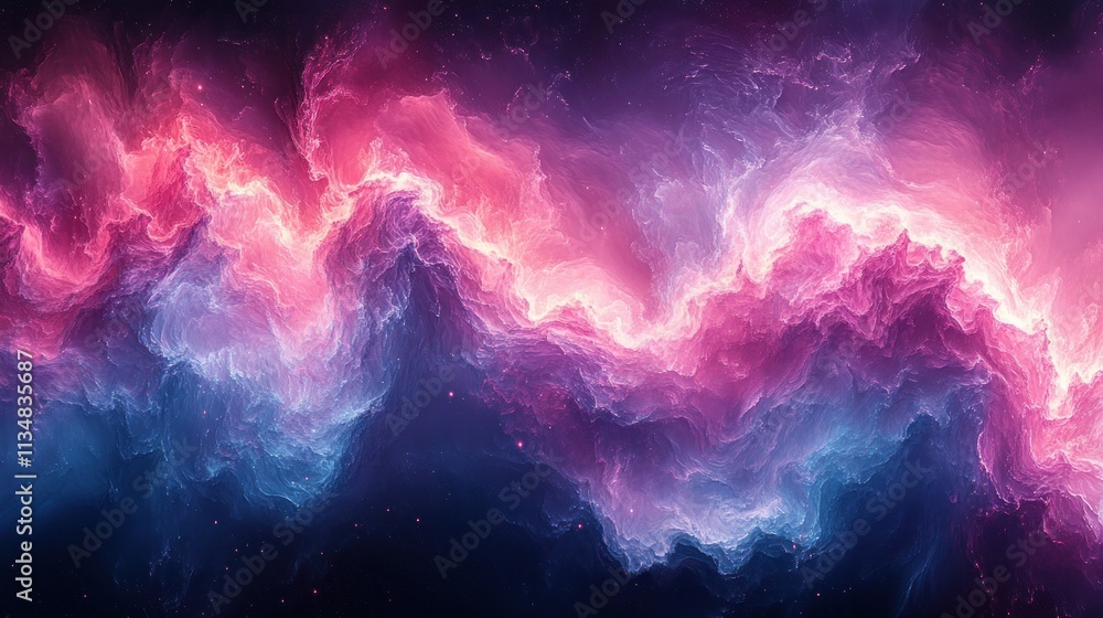 Poster vibrant abstract cosmic nebula background with swirling pink and blue light patterns for digital tec