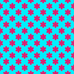 Minimalist repetitive seamless pink/magenta Flowers on Aqua blue background