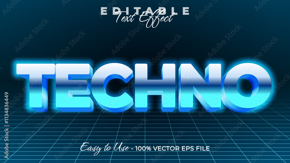 Poster techno editable text style effect, glow 3d text style theme.