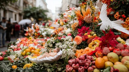 Vibrant Flower and Fruit Arrangement for Colorful Celebration