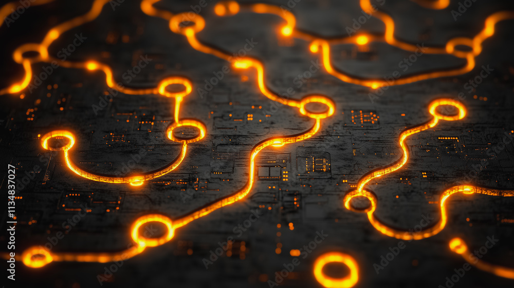 Poster a close up of a circuit board with many orange dots
