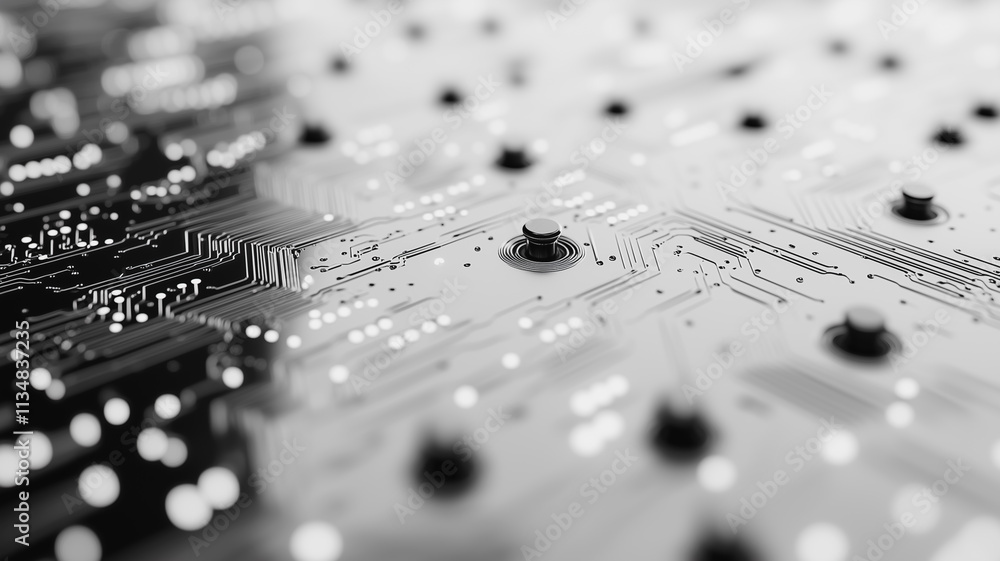 Poster a close up of a computer chip with many small buttons