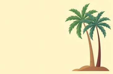 Obraz premium Palm tree in flat style on a beige background. Copy space.