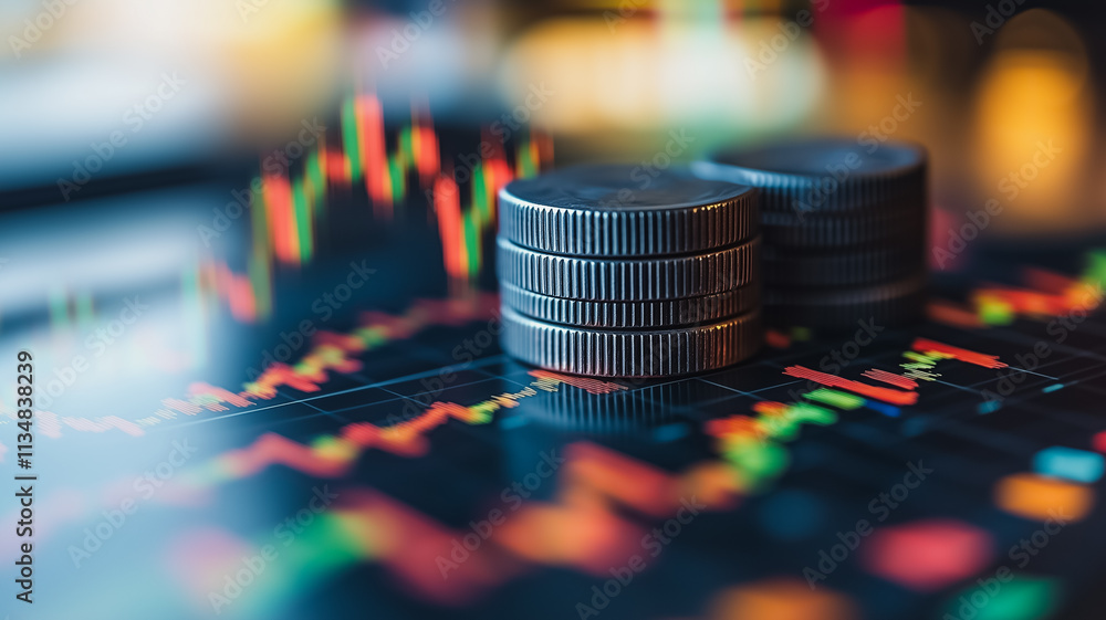 Aufkleber a stack of coins is on top of a graph