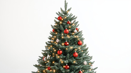 Obraz premium Christmas Tree Decorated with Red and Silver Ornaments