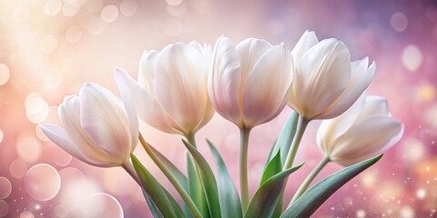 Obraz premium Close-Up of White Tulips Blending with a Soft Pink Background in a Beautiful Double Exposure Photography Style for Floral Art and Decoration