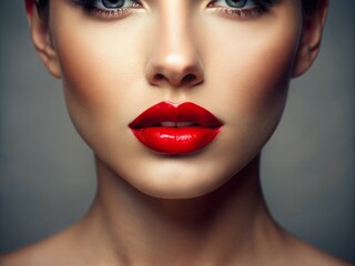 Fototapeta premium Close-Up of Woman's Red Lips Emphasizing Beauty and Elegance with Rule of Thirds Composition for Fashion and Makeup Photography