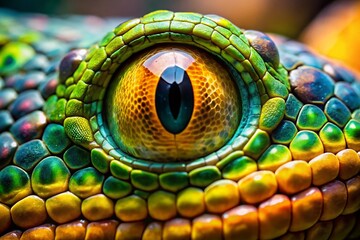 Fototapeta premium Close-up Portrait of a Snake's Eye Capturing Intricate Details and Vibrant Colors in Nature's Reptilian Wonders