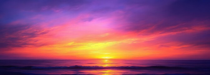 Obraz premium Serene Sunset Over the Ocean Impressionist Soft Pastel Colors Warm Orange Deep Purple Gentle Waves Horizon Light