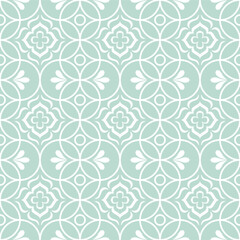 Abstract geometric floral seamless pattern. Green and white ornament. Modern stylish texture repeating. Vector background.