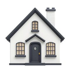 Stylized 3D Icon of a Cozy White Cottage with Flat Facade and Gray Door on Isolated Background