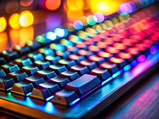 Obraz premium Close-up Tilt-Shift Photography of a Black Keyboard with Shallow Depth of Field Highlighting Keys and Textures for Modern Workspace Aesthetic
