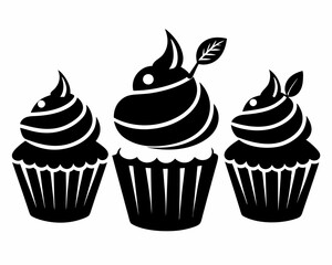 Set of black cupcakes icon, Collection of cupcake silhouette vector