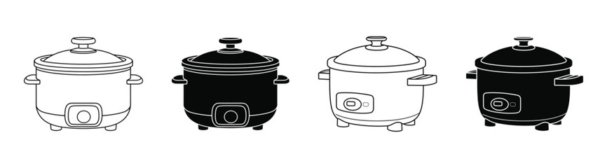 Rice cooker icon, vector, outline, illustration isolated on white background.