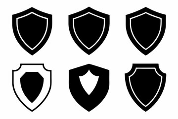 Shield icon set in vintage style. Protect shield security icon set. Shield badge quality symbol