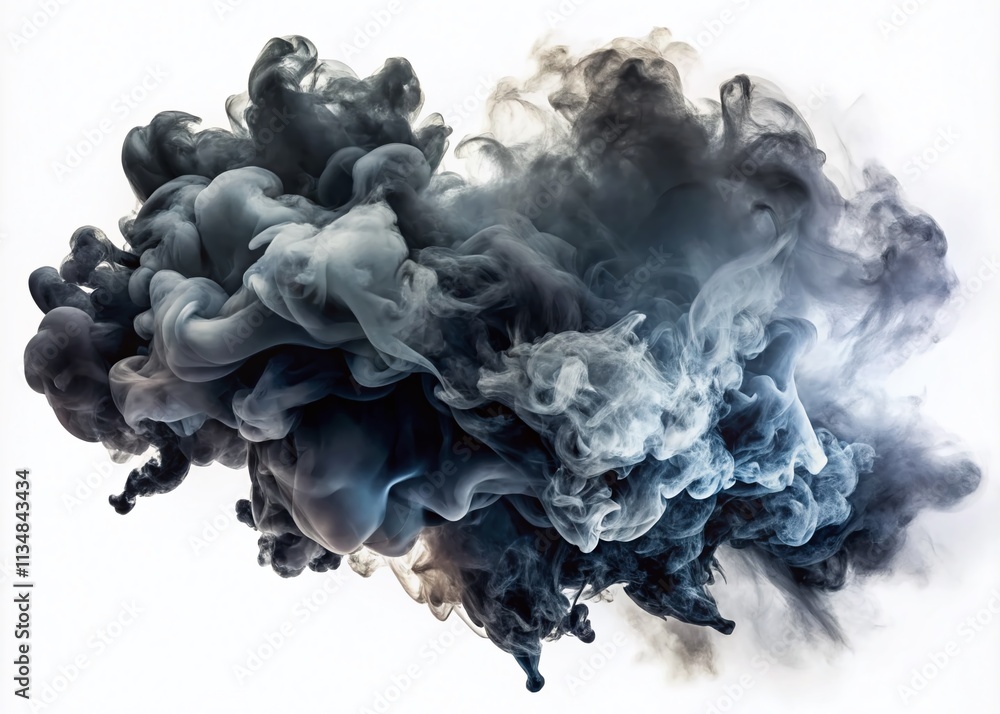 Poster collection of realistic dark smoke effects isolated on white background for creative design and arti