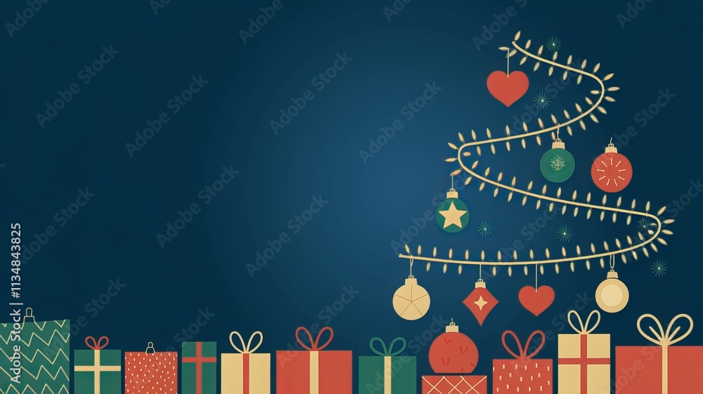 Fototapete christmas lights on a string with a christmas tree and a blue background using ai generated