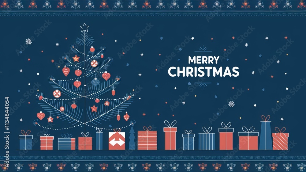 Fototapete christmas lights on a string with a christmas tree and a blue background using ai generated
