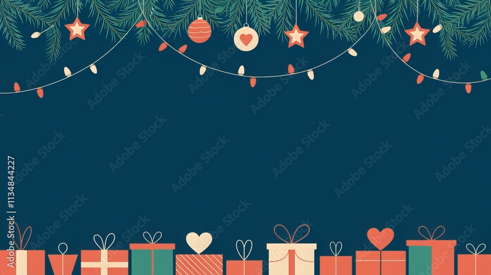Fototapete christmas lights on a string with a christmas tree and a blue background using ai generated